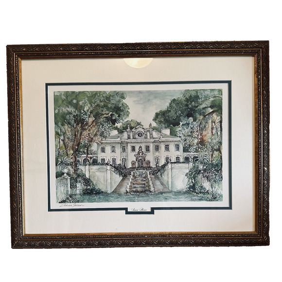 Sharon Saseen Swan House Framed Art Print Matte w/info card 1990 23" x 18" VTG